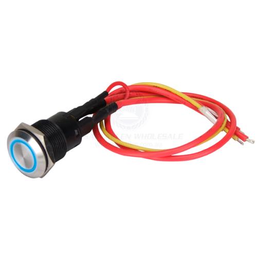 530724 - Switch push round SS on-off LED ring blue 12v/20A with wire harness